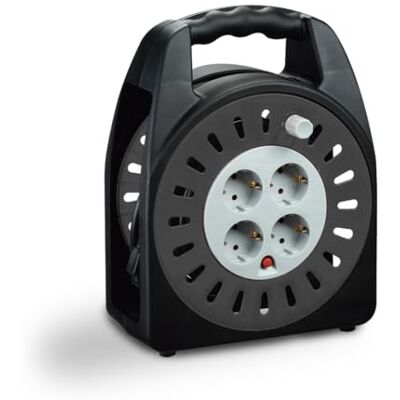 Simon Enrollacables Doméstico, Alargador Enchufe 15 Metros, 4 Tomas con Asa de Transporte, Protección Sobretensiones, Alargadera, Apto Interiores (IP20), Enchufe Extensible, Color Negro y Gris Simon Enrollacables Doméstico, Alargador Enchufe 15 Metros, 4 Tomas con Asa de Transporte, Protección Sobretensiones, Alargadera, Apto Interiores (IP20), Enchufe Extensible, Color Negro y Gris