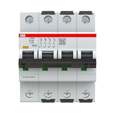 ABB S304 Disyuntor tipo D, polo 4 40 A 415 V, capacidad de desconexión 100 kA ABB S304 Disyuntor tipo D, polo 4 40 A 415 V, capacidad de desconexión 100 kA