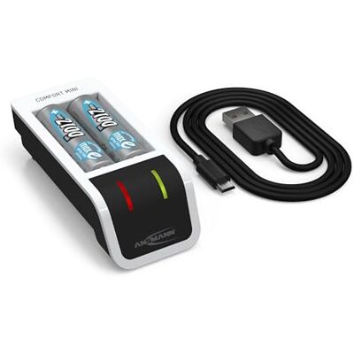 Ansmann Cargador de batería con 2 Pilas AA Mignon de 2100 mAh, Cargador automático con tecnología de Carga 7, Control de bahía Individual y Modo de reparación, Comfort Mini Ansmann Cargador de batería con 2 Pilas AA Mignon de 2100 mAh, Cargador automático con tecnología de Carga 7, Control de bahía Individual y Modo de reparación, Comfort Mini