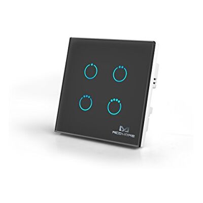 MCO Home Z-Wave Interruptor de panel táctil de vidrio, 4 relés, MH-S314, negro MCO Home Z-Wave Interruptor de panel táctil de vidrio, 4 relés, MH-S314, negro
