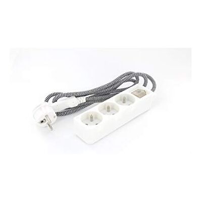 CHACON Base Mini de diseño 3 x 16 A con Cable Textil Negro/Blanco 1,5 m CHACON Base Mini de diseño 3 x 16 A con Cable Textil Negro/Blanco 1,5 m