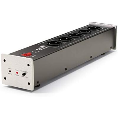 Dynavox X2000 Filtro de Red HiFi, regleta múltiple con 5 enchufes, con luz LED de Control para la Correcta Fase y función Master-Slave, Plateado Dynavox X2000 Filtro de Red HiFi, regleta múltiple con 5 enchufes, con luz LED de Control para la Correcta Fase y función Master-Slave, Plateado
