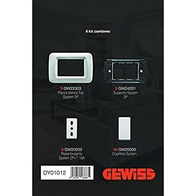 Gewiss Kit serie Civil eléctrico compuesto por placas blancas tomas Schuko tomas Bivalenti y botones blancos para 5 puntos de control de luz Gewiss Kit serie Civil eléctrico compuesto por placas blancas tomas Schuko tomas Bivalenti y botones blancos para 5 puntos de control de luz