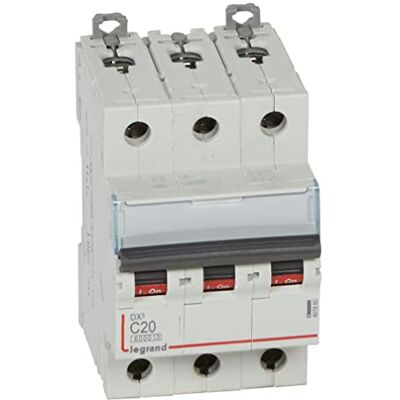 Legrand , Interruptor Automático Magneto Térmico, 3P, 20A, Curva C, 10 kA, 3 módulo, DX3 Legrand , Interruptor Automático Magneto Térmico, 3P, 20A, Curva C, 10 kA, 3 módulo, DX3