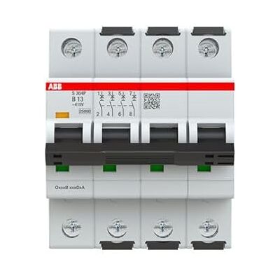 ABB S300P Disyuntor tipo B, polo 4 13 A, 415 V, capacidad de desconexión 25 kA System Pro M Compact ABB S300P Disyuntor tipo B, polo 4 13 A, 415 V, capacidad de desconexión 25 kA System Pro M Compact
