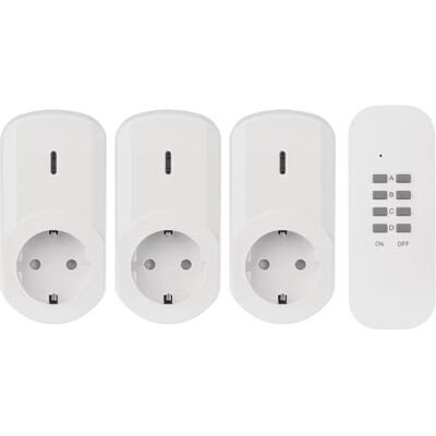 EMOS Juego de enchufes inalámbricos , 3 enchufes con protección de Contacto y Mando a Distancia, 3 uds, 230V, 1000 W, con Seguridad Infantil EMOS Juego de enchufes inalámbricos , 3 enchufes con protección de Contacto y Mando a Distancia, 3 uds, 230V, 1000 W, con Seguridad Infantil