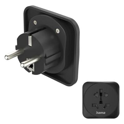 Hama Adaptador de Viaje Universal de 3 Pines a Europa, Color Negro Hama Adaptador de Viaje Universal de 3 Pines a Europa, Color Negro