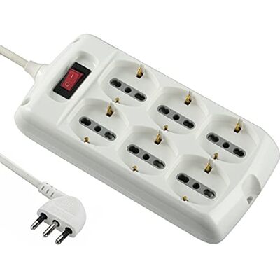 Electraline regleta 6 plazas polivalenti Schuko + 10/16 A con Interruptor y Cable, Color Blanco, 1.5 m Electraline regleta 6 plazas polivalenti Schuko + 10/16 A con Interruptor y Cable, Color Blanco, 1.5 m