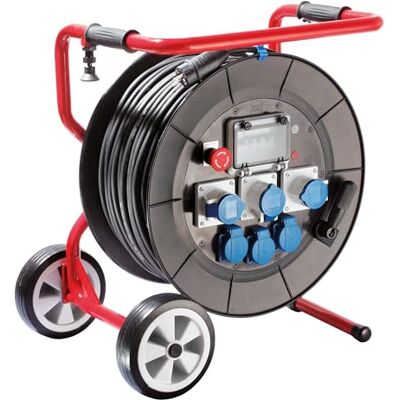 as - Schwabe AS Schwabe Mamuth Enrollador de cable (80 m, H07RN-F 3G2,5, IP44, 3 enchufes con tierra + 3 CEE 230 V, 3 polos, chasis rodante, parada de emergencia e interruptor combinado 2P/16 A/30 mA, Made in as - Schwabe AS Schwabe Mamuth Enrollador de cable (80 m, H07RN-F 3G2,5, IP44, 3 enchufes con tierra + 3 CEE 230 V, 3 polos, chasis rodante, parada de emergencia e interruptor combinado 2P/16 A/30 mA, Made in