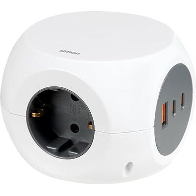 Simon – Base de Enchufe Múltiple Combiball con USB, Carga Rápida hasta 30 W para Smartphones y Tablets, Regleta con 6 Tomas: 3 Enchufes + 1 USB-A y 2 USB-C, Color Blanco Simon – Base de Enchufe Múltiple Combiball con USB, Carga Rápida hasta 30 W para Smartphones y Tablets, Regleta con 6 Tomas: 3 Enchufes + 1 USB-A y 2 USB-C, Color Blanco