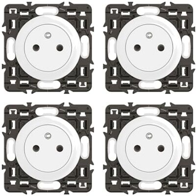 Legrand – Toma eléctrica de pared con tierra celiana superficie – Toma de refuerzo con base retráctil – blanco – Para completar con placas de acabado – Juego de 4 Legrand – Toma eléctrica de pared con tierra celiana superficie – Toma de refuerzo con base retráctil – blanco – Para completar con placas de acabado – Juego de 4