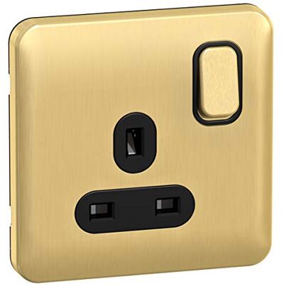 Schneider Electric Lisse GGBL3010BSB Enchufe de alimentación simple sin tornillos, 13 A, un solo polo, latón satinado con inserto negro Schneider Electric Lisse GGBL3010BSB Enchufe de alimentación simple sin tornillos, 13 A, un solo polo, latón satinado con inserto negro