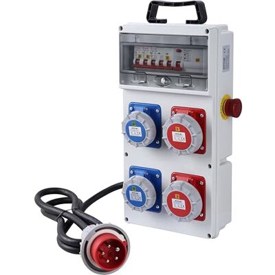 Electraline Cuadro de distribución eléctrica con 4 tomas CEE, enchufe CEE 3P+N+T, cable H07RN-F 5G2.5 de 1,7 m, IP67, con interruptor diferencial RCD de 30 mA y disyuntores MCB Electraline Cuadro de distribución eléctrica con 4 tomas CEE, enchufe CEE 3P+N+T, cable H07RN-F 5G2.5 de 1,7 m, IP67, con interruptor diferencial RCD de 30 mA y disyuntores MCB