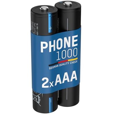 Ansmann Batería para teléfono AAA, 1000 mAh, NiMH, 1,2 V, 2 Unidades, Pilas Recargables y potentes, Ideal para teléfonos DECT y vigilabebés Ansmann Batería para teléfono AAA, 1000 mAh, NiMH, 1,2 V, 2 Unidades, Pilas Recargables y potentes, Ideal para teléfonos DECT y vigilabebés