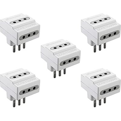 Electraline 92401 Paquete de 5 adaptadores de Triple Toma de 3 Tomas, Enchufe 10 A 230 V, Tomas 10 A 230 V, Blanco Mate Electraline 92401 Paquete de 5 adaptadores de Triple Toma de 3 Tomas, Enchufe 10 A 230 V, Tomas 10 A 230 V, Blanco Mate