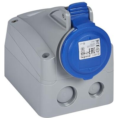 Legrand CEE 16A Toma de montaje en superficie , azul 3 pines (2P + PE), 6 h (230 V / 16 A), clase de protección IP44, IK09 Legrand CEE 16A Toma de montaje en superficie , azul 3 pines (2P + PE), 6 h (230 V / 16 A), clase de protección IP44, IK09