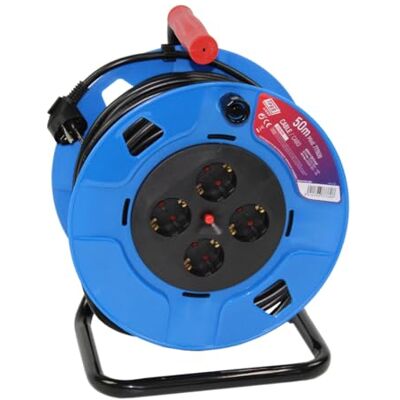 Tayg Enrollacable 4 bases, 250 V, 13 A, 4.000 W, Cable H05VV-F 3G1.5, 50 metros, Color Azul Y Negro Tayg Enrollacable 4 bases, 250 V, 13 A, 4.000 W, Cable H05VV-F 3G1.5, 50 metros, Color Azul Y Negro