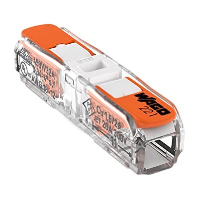WAGO Conector de empalme en línea con tuercas de palanca para conductores sólidos y trenzados 2 conductores con palancas de funcionamiento 24-12 AWG Carcasa transparente Cubierta WAGO Conector de empalme en línea con tuercas de palanca para conductores sólidos y trenzados 2 conductores con palancas de funcionamiento 24-12 AWG Carcasa transparente Cubierta