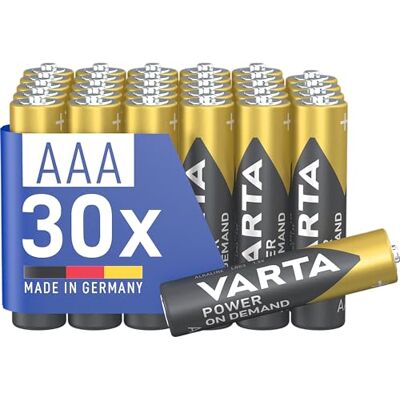 Varta Pilas AAA, paquete de 30, Power on Demand, alcalinas, 1,5V, inteligentes, flexibles, para accesorios de ordenador, dispositivos Smart Home, linternas, Made in Germany Varta Pilas AAA, paquete de 30, Power on Demand, alcalinas, 1,5V, inteligentes, flexibles, para accesorios de ordenador, dispositivos Smart Home, linternas, Made in Germany