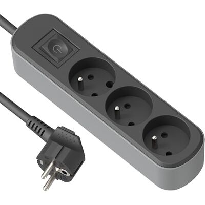 Electraline 32021 Regleta múltiple (3 enchufes (16 A, con Interruptor, Cable H05VV-F, sección 3G1,5 mm², Longitud 3 m), Color Negro y Gris Electraline 32021 Regleta múltiple (3 enchufes (16 A, con Interruptor, Cable H05VV-F, sección 3G1,5 mm², Longitud 3 m), Color Negro y Gris