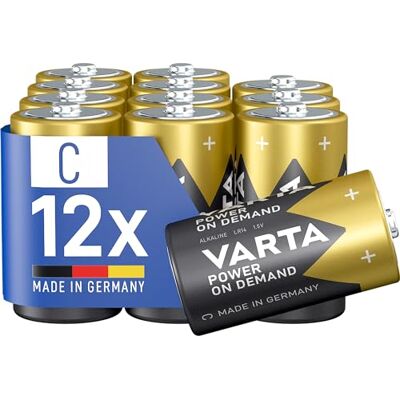 Varta Pilas C Baby, paquete de 12, Power On Demand, alcalinas, para accesorios de ordenador, paquete de almacenamiento, flexibles, potentes, para Smart Home, Made in Germany Varta Pilas C Baby, paquete de 12, Power On Demand, alcalinas, para accesorios de ordenador, paquete de almacenamiento, flexibles, potentes, para Smart Home, Made in Germany