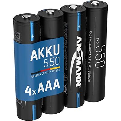 Ansmann Batería Micro AAA 550 mAh NI-MH 1,2 V, 4 Unidades, Recargable, Baja autodescarga, Ideal para Mando a Distancia, Reloj de Pared, Juguete Ansmann Batería Micro AAA 550 mAh NI-MH 1,2 V, 4 Unidades, Recargable, Baja autodescarga, Ideal para Mando a Distancia, Reloj de Pared, Juguete
