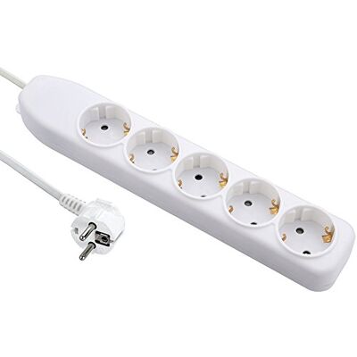 Electraline Regleta de 5 Tomas, Cable 3G1 3 m, Color Blanco Electraline Regleta de 5 Tomas, Cable 3G1 3 m, Color Blanco