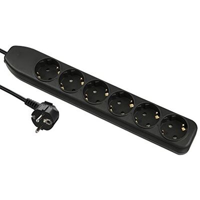 Electraline Regleta de 6 Tomas, Cable 3G1 1,5 m, Color Negro Electraline Regleta de 6 Tomas, Cable 3G1 1,5 m, Color Negro