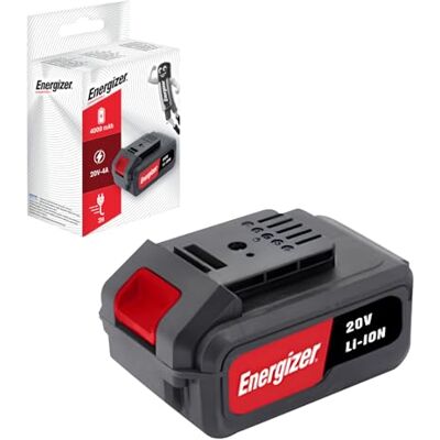 Energizer Batería de Iones de Litio de 20 V y 4 A – Alta Capacidad de 80 WH – Compatible con Herramientas eléctricas – Carga rápida de 120 min, Robusta y de Alto Rendimiento Energizer Batería de Iones de Litio de 20 V y 4 A – Alta Capacidad de 80 WH – Compatible con Herramientas eléctricas – Carga rápida de 120 min, Robusta y de Alto Rendimiento