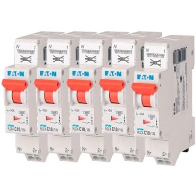 Eaton 109128 PLGC4-C10/1N Disyuntor modular PH/N Blanco Mando naranja 1P+N/10 A Curva C Conexión directa sin tornillos 5 disyuntores Eaton 109128 PLGC4-C10/1N Disyuntor modular PH/N Blanco Mando naranja 1P+N/10 A Curva C Conexión directa sin tornillos 5 disyuntores