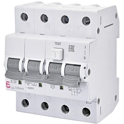 ETI Disyuntor FI-LS KZS-4M A, 3 polos + N, tipo A, B25/0,3A, acción instantánea ETI Disyuntor FI-LS KZS-4M A, 3 polos + N, tipo A, B25/0,3A, acción instantánea