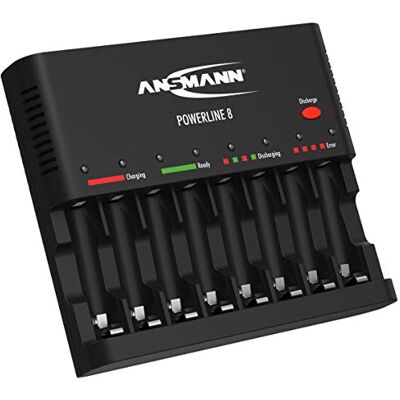 Ansmann Cargador de pilas recargables Powerline 8 Cargador universal con 8 ranuras Estación de carga rápida para AA AAA y con puerto USB Ansmann Cargador de pilas recargables Powerline 8 Cargador universal con 8 ranuras Estación de carga rápida para AA AAA y con puerto USB