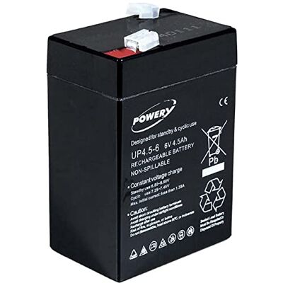 Powery Batería de Gel Compatible con FIAMM Modelo FG10451 6V 4,5Ah Powery Batería de Gel Compatible con FIAMM Modelo FG10451 6V 4,5Ah