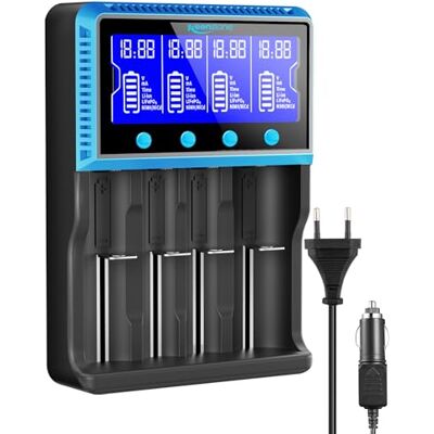 Keenstone Cargador de batería Universal, Cargador de batería 18650 con 4 Compartimentos, LCD Smart Carga Rápida Cargador de Batería para NI-MH NI-CD AA AAA Li-Ion LiFePO4 IMR 10440 14500 16340 18650 RCR123 Keenstone Cargador de batería Universal, Cargador de batería 18650 con 4 Compartimentos, LCD Smart Carga Rápida Cargador de Batería para NI-MH NI-CD AA AAA Li-Ion LiFePO4 IMR 10440 14500 16340 18650 RCR123
