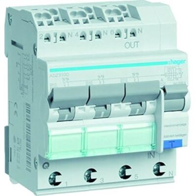 Hager Interruptor diferencial característico 3X 1p + n 6ka b. 10a 30ma Tipo a qc Hager Interruptor diferencial característico 3X 1p + n 6ka b. 10a 30ma Tipo a qc