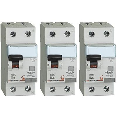 Bticino Kit compuesto por 3 piezas Interruptor Magnetotérmico Diferencial GC8813AC25, 25A Bticino Kit compuesto por 3 piezas Interruptor Magnetotérmico Diferencial GC8813AC25, 25A
