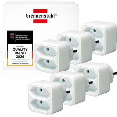 Brennenstuhl Set de 6 adaptadores de Enchufe (Adaptador de Enchufe Euro Doble con protección de Contacto Mejorada) Blanco Brennenstuhl Set de 6 adaptadores de Enchufe (Adaptador de Enchufe Euro Doble con protección de Contacto Mejorada) Blanco