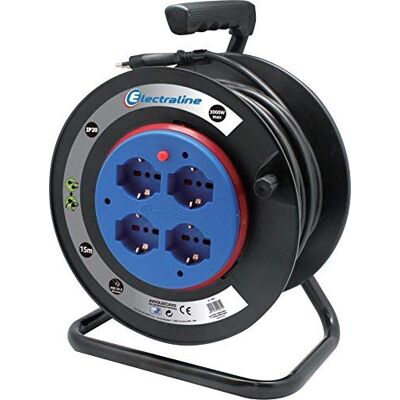 Electraline Carrete De Cable Diy 15 Metros, Con Tambor Fijo, Tomas Fijas, Negro/Azul Electraline Carrete De Cable Diy 15 Metros, Con Tambor Fijo, Tomas Fijas, Negro/Azul