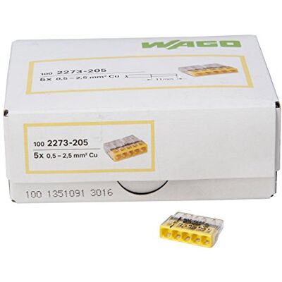 Kopp Wago Compact Terminal de 5 conductores (0,5-2,5 mm², 100 unidades), color transparente y amarillo Kopp Wago Compact Terminal de 5 conductores (0,5-2,5 mm², 100 unidades), color transparente y amarillo