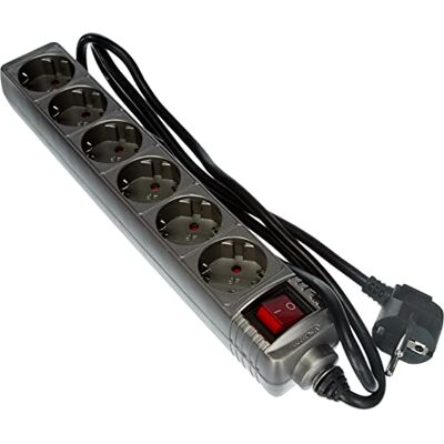 Kopp Regleta con 6 enchufes (interruptor iluminado), color titanio Kopp Regleta con 6 enchufes (interruptor iluminado), color titanio