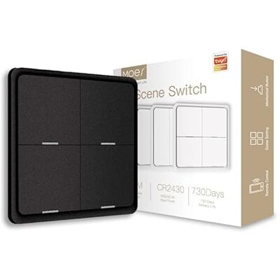 MOES 4 Gang ZigBee Wireless 12 Scene Button Switch Smart Home Automation Scene Switch para Tuya Smart Device, necesita Tuya ZigBee HUB, batería libre, negro MOES 4 Gang ZigBee Wireless 12 Scene Button Switch Smart Home Automation Scene Switch para Tuya Smart Device, necesita Tuya ZigBee HUB, batería libre, negro