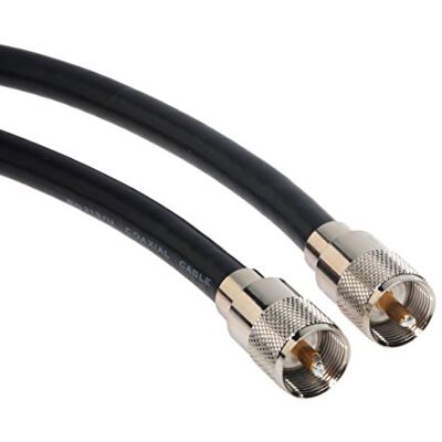 Amphenol Cable coaxial negro RG213 UHF PL-259, 50 ohmios, macho a macho, 50 pies Amphenol Cable coaxial negro RG213 UHF PL-259, 50 ohmios, macho a macho, 50 pies
