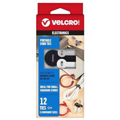 VELCRO Brand Organiza cables portátiles Organiza cables de auriculares, cables de carga, cables de alimentación en mochilas, maletines y bolsas de viaje 3 tamaños y colores, 12 unidades, 12 bridas VELCRO Brand Organiza cables portátiles Organiza cables de auriculares, cables de carga, cables de alimentación en mochilas, maletines y bolsas de viaje 3 tamaños y colores, 12 unidades, 12 bridas