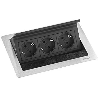 EVOline Flip Top Push Toma de Corriente - Acero Inoxidable, 3x Schuko, 3m Cable EVOline Flip Top Push Toma de Corriente - Acero Inoxidable, 3x Schuko, 3m Cable