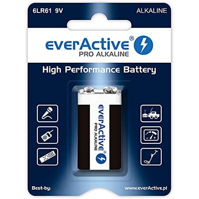 everActive 10 Pilas alcalinas de 9 V, Bloque 6LR61 6F22, máxima Potencia, 5 años de duración, 10 blísteres everActive 10 Pilas alcalinas de 9 V, Bloque 6LR61 6F22, máxima Potencia, 5 años de duración, 10 blísteres