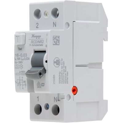 Kopp Disyuntor de corriente residual NR 16A 30mA 2p, RCD, 16A, 30 mA, 2 polos, , 16A/30mA Kopp Disyuntor de corriente residual NR 16A 30mA 2p, RCD, 16A, 30 mA, 2 polos, , 16A/30mA