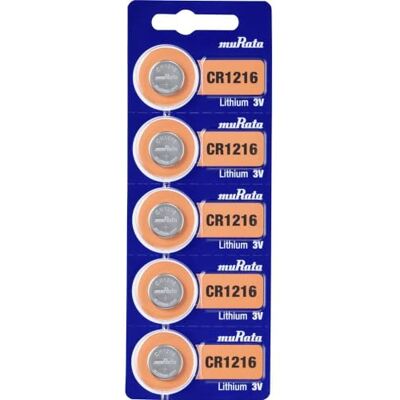 Murata CR1216-BEABAE Pila de botón CR 1216, Litio, 30 mAh, 3 V, 5 Unidades Murata CR1216-BEABAE Pila de botón CR 1216, Litio, 30 mAh, 3 V, 5 Unidades