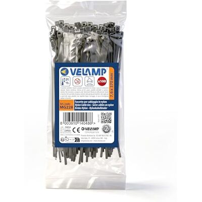 Velamp Kit de 100 bridas de plástico negras para cables Bridas profesionales de 7,6 x 370 mm, nailon 6.6, altamente resistentes a la rotura Velamp Kit de 100 bridas de plástico negras para cables Bridas profesionales de 7,6 x 370 mm, nailon 6.6, altamente resistentes a la rotura
