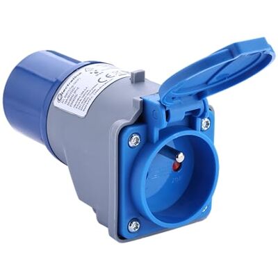 Electraline Adaptador industrial IP44 CEE con enchufe francés 16A, enchufe CEE 2P+T, con tapa Electraline Adaptador industrial IP44 CEE con enchufe francés 16A, enchufe CEE 2P+T, con tapa