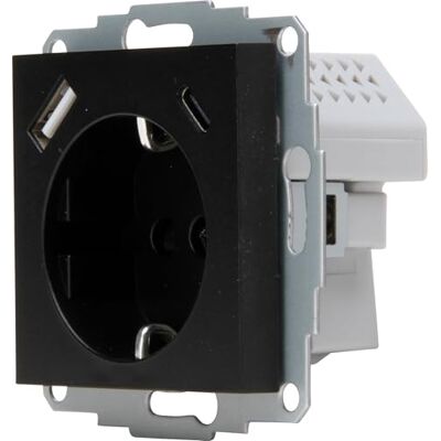 Kopp – Enchufe con protección de contacto, USB A/C, corriente de salida máx. 3 A, 5 V, 55 x 55 mm, cubiertas, corriente nominal 16 A, tensión nominal 250 V~, color: negro mate Kopp – Enchufe con protección de contacto, USB A/C, corriente de salida máx. 3 A, 5 V, 55 x 55 mm, cubiertas, corriente nominal 16 A, tensión nominal 250 V~, color: negro mate